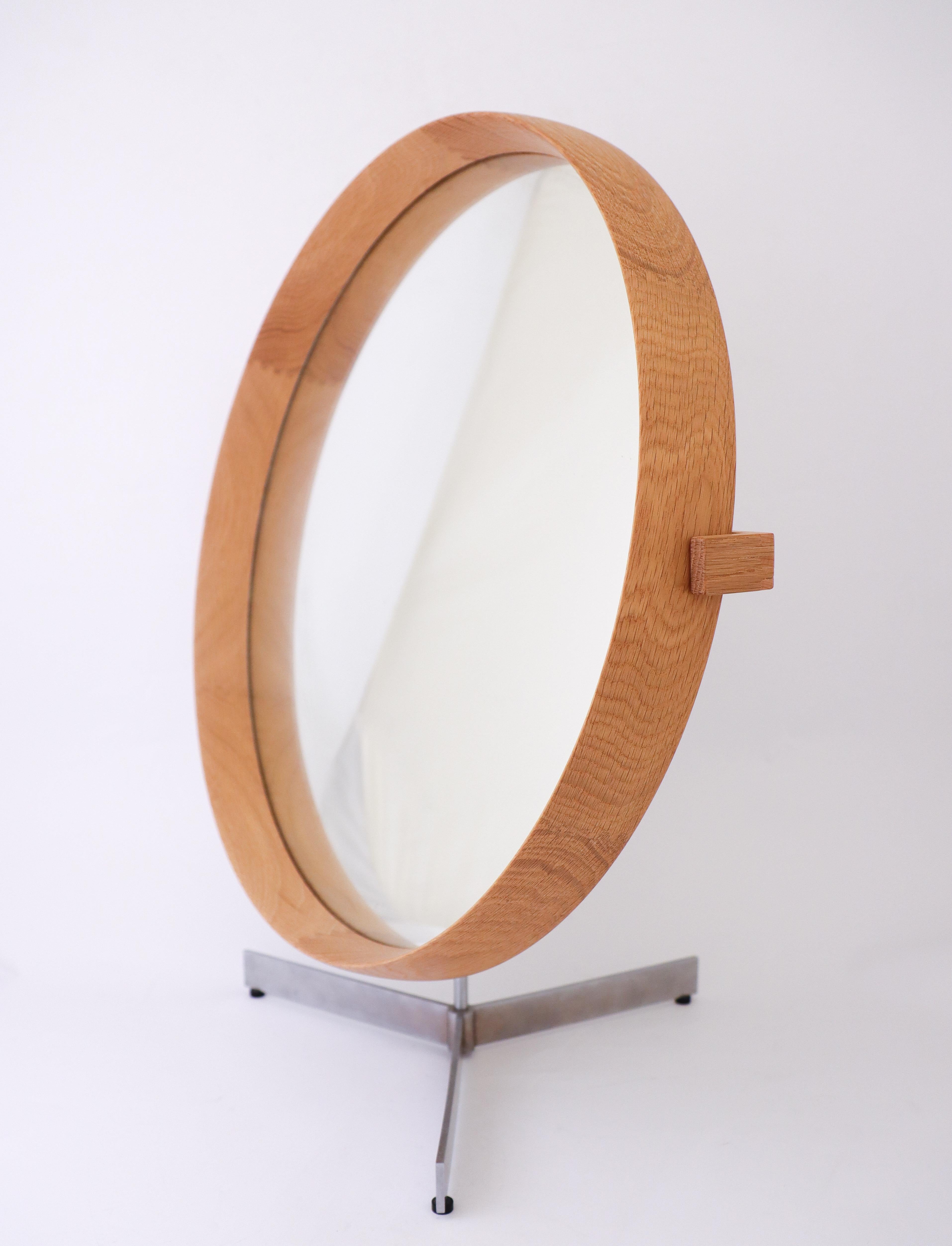 Scandinavian Modern Table Mirror Oak, Luxus, Uno & Östen Kristiansson, Vittsjö, Sweden 1960s