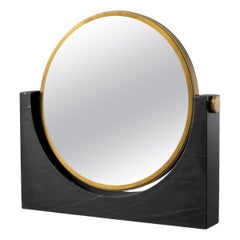 Table Mirror with Black Marble and Vintage Brass Finish Table Mirror with Black Marble and Vintage Brass Finish