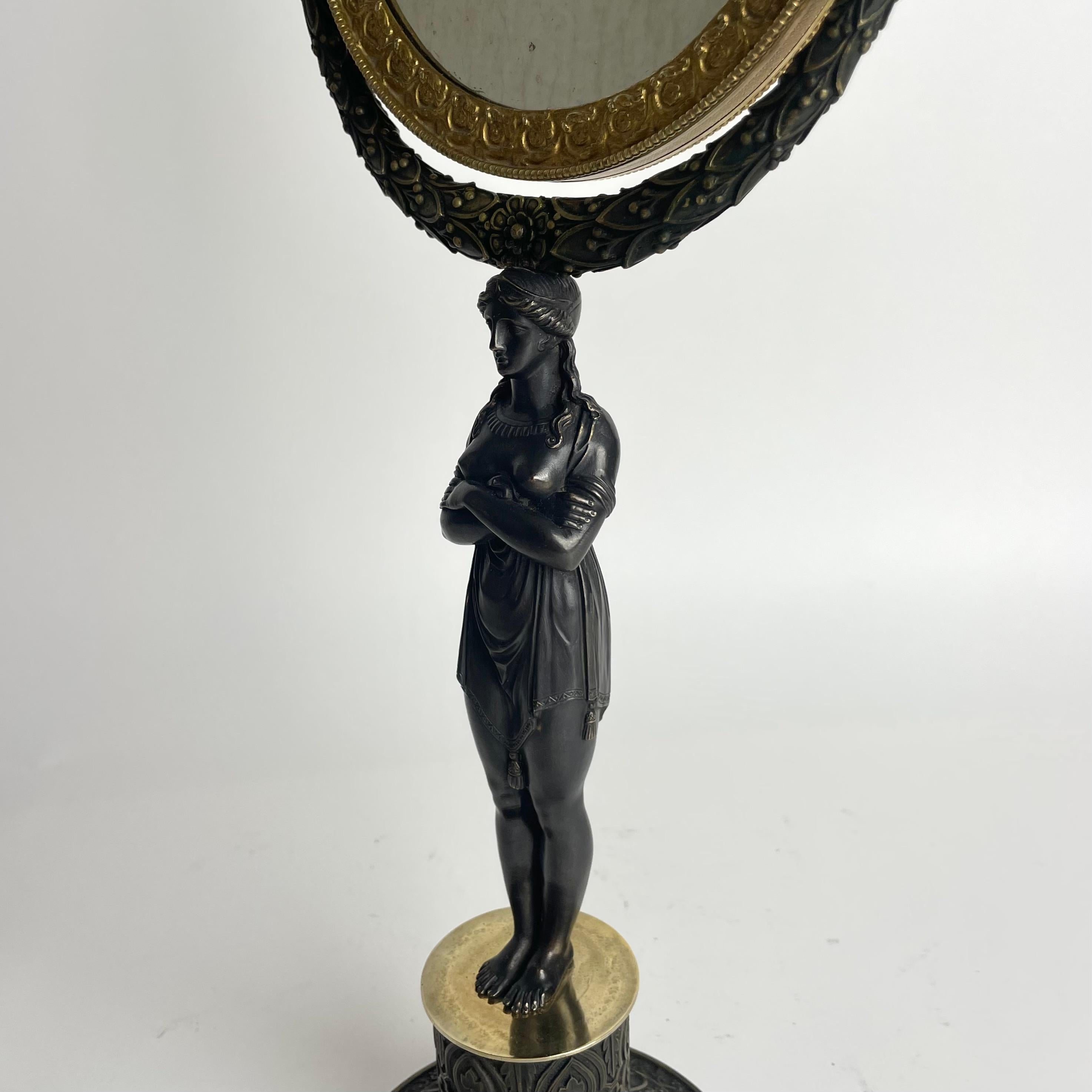 Miroir de table avec cariatides dans l'Empire français. Bronze doré et patiné foncé en vente 5