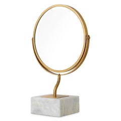 Table Mirror with White Marble Base and Vintage Brass Finish