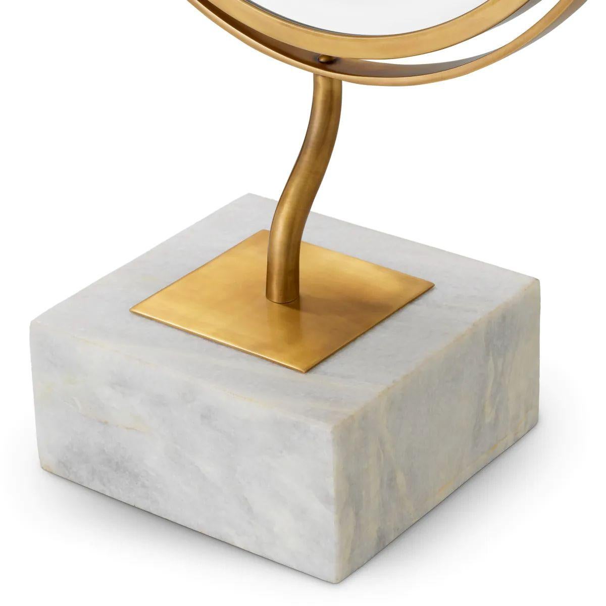 Laiton Table Mirror with White Marble Base and Vintage Brass Finish en vente