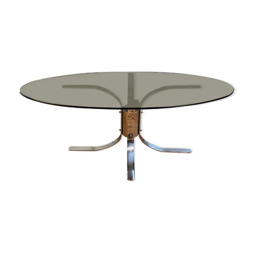 Modernistischer Tisch mit verchromtem Fuß und Rauchglasplatte, Italien, 1960er Jahre im Angebot 3