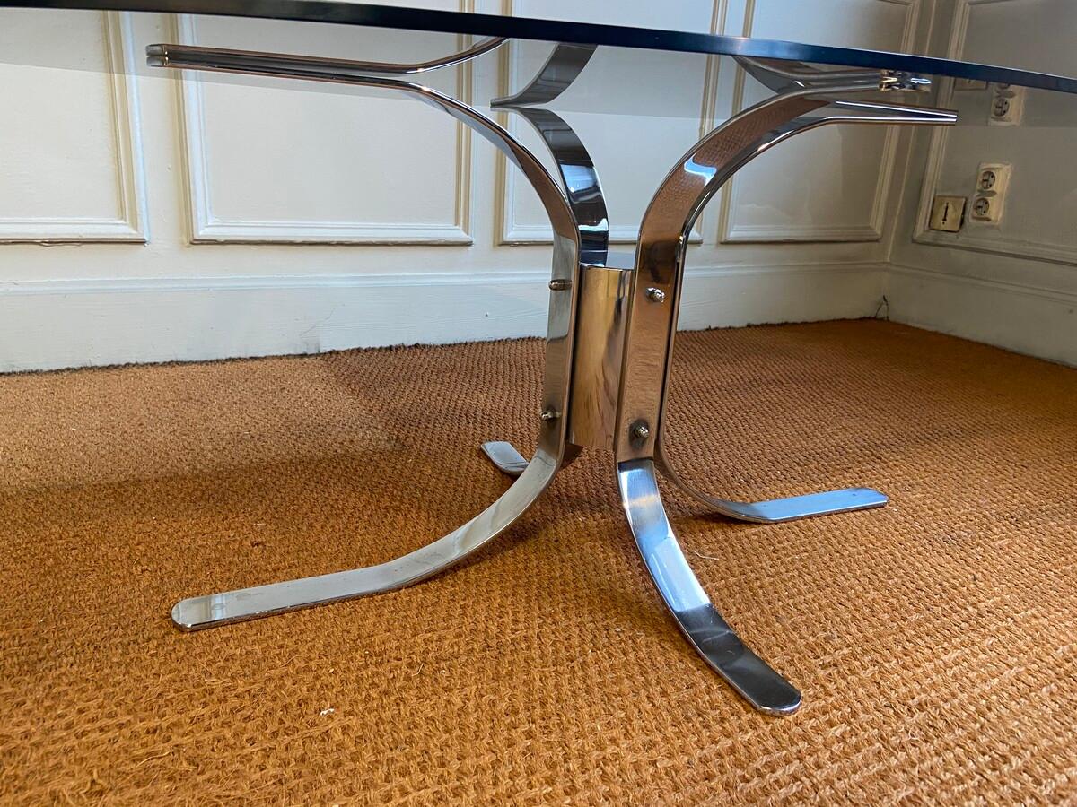Mid-Century Modern Table Modernist, Chromed Foot and Smoked Glass Top, Italy, 1960s For Sale