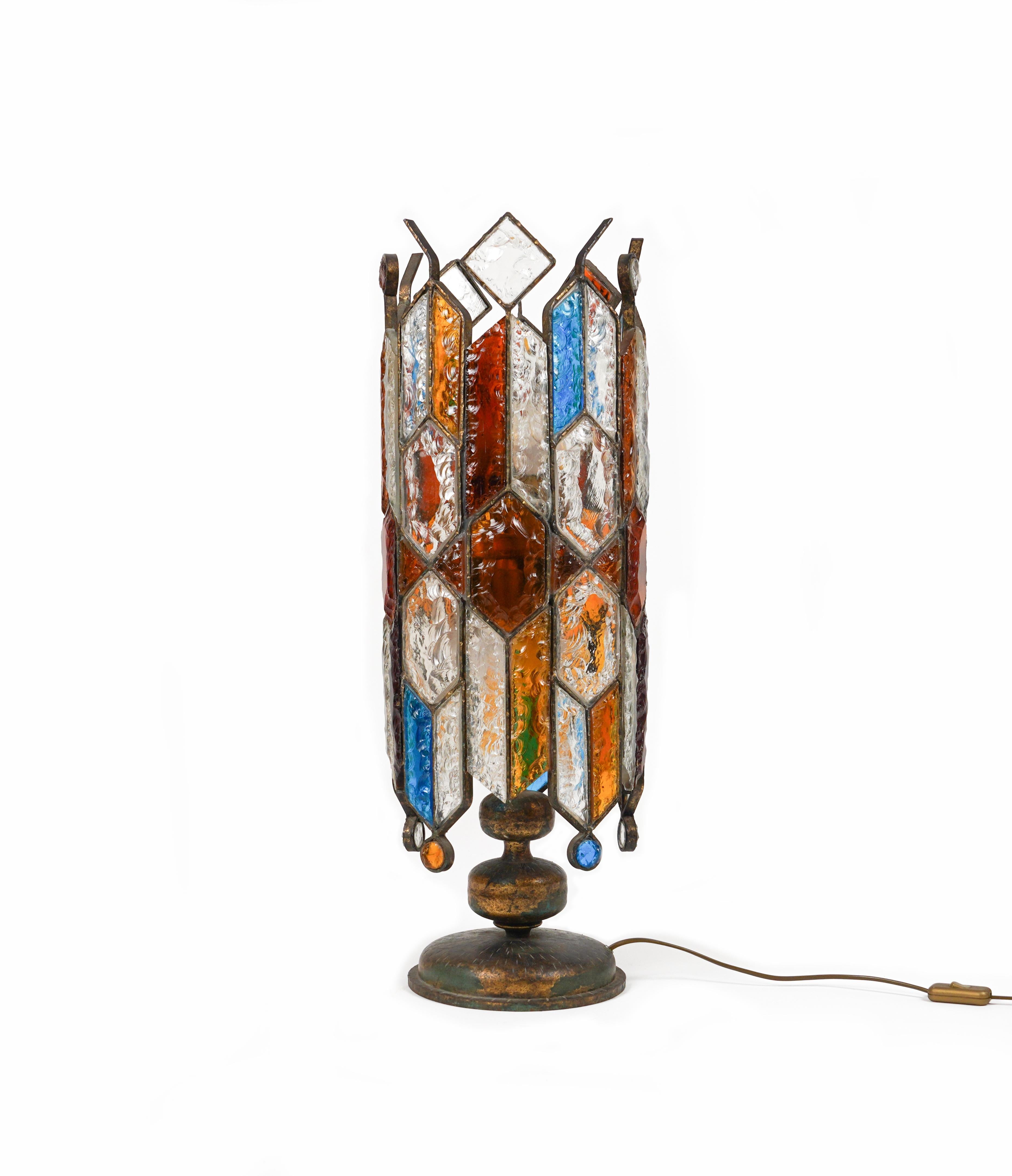 Table or Floor Lamp Wrought Iron and Hammered Glass by Longobard, Italy, 1970s For Sale 1