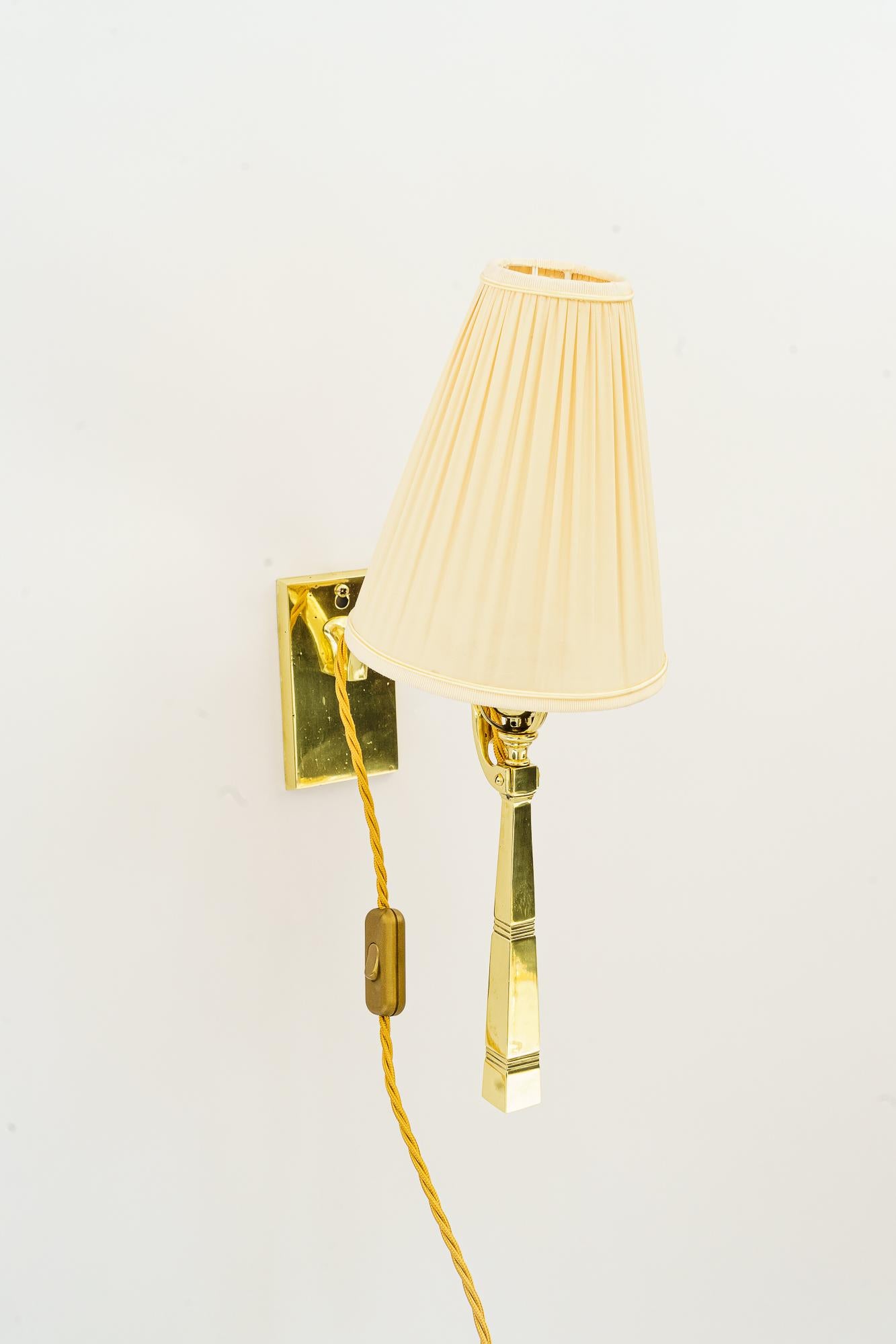 Polished Table or Wall lamp with fabric shade vienna around 1920s For Sale