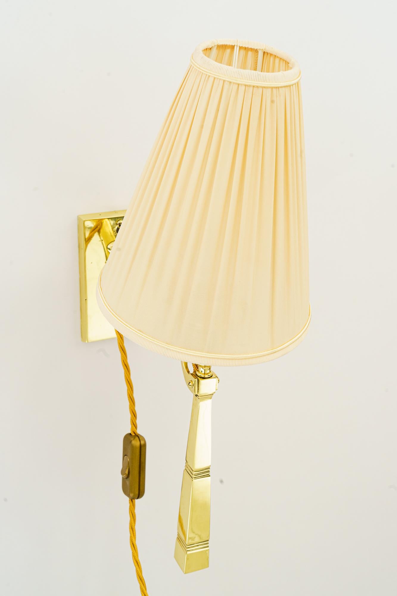 Brass Table or Wall lamp with fabric shade vienna around 1920s For Sale