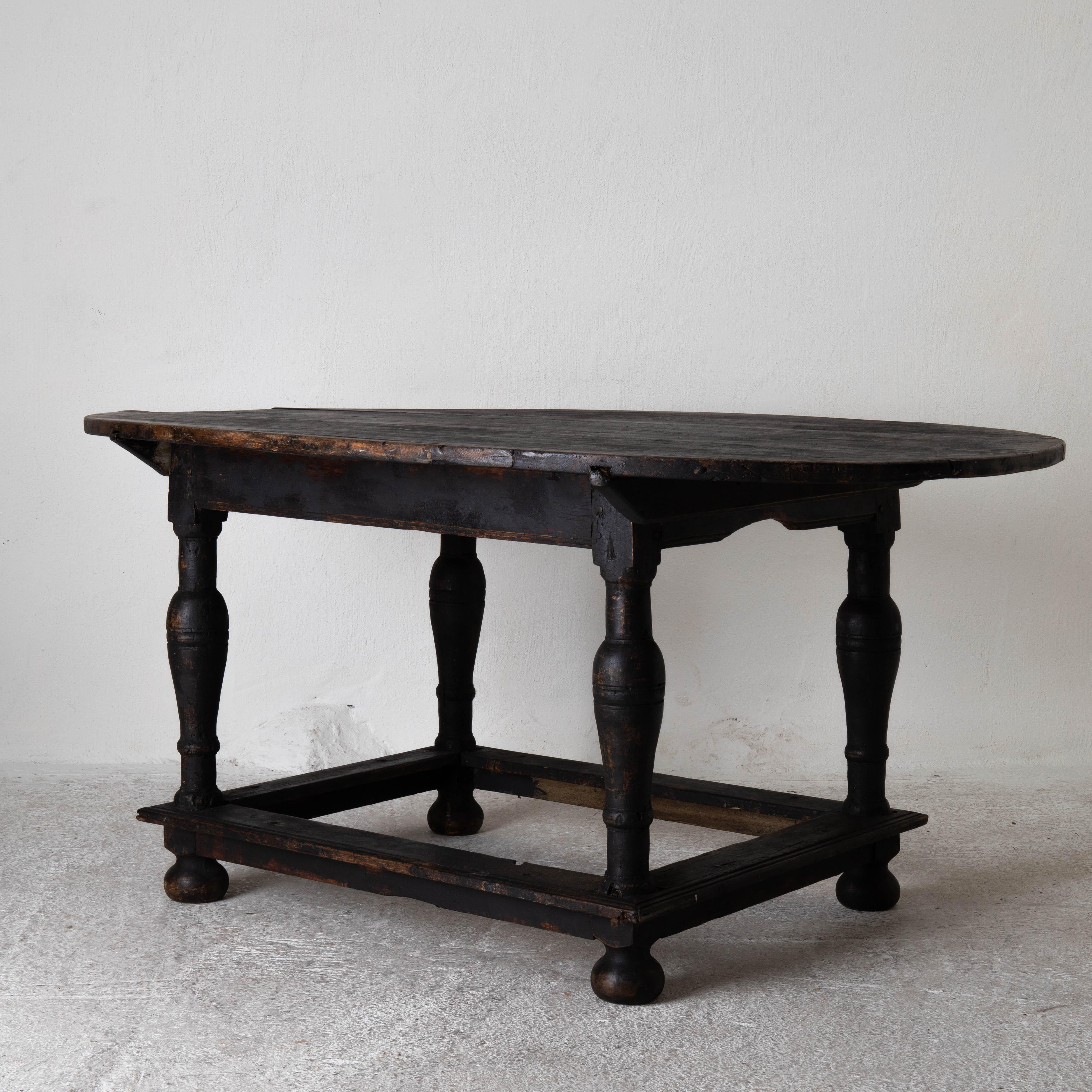 Wood Table Oval Swedish Black Baroque, 18th Century, Sweden