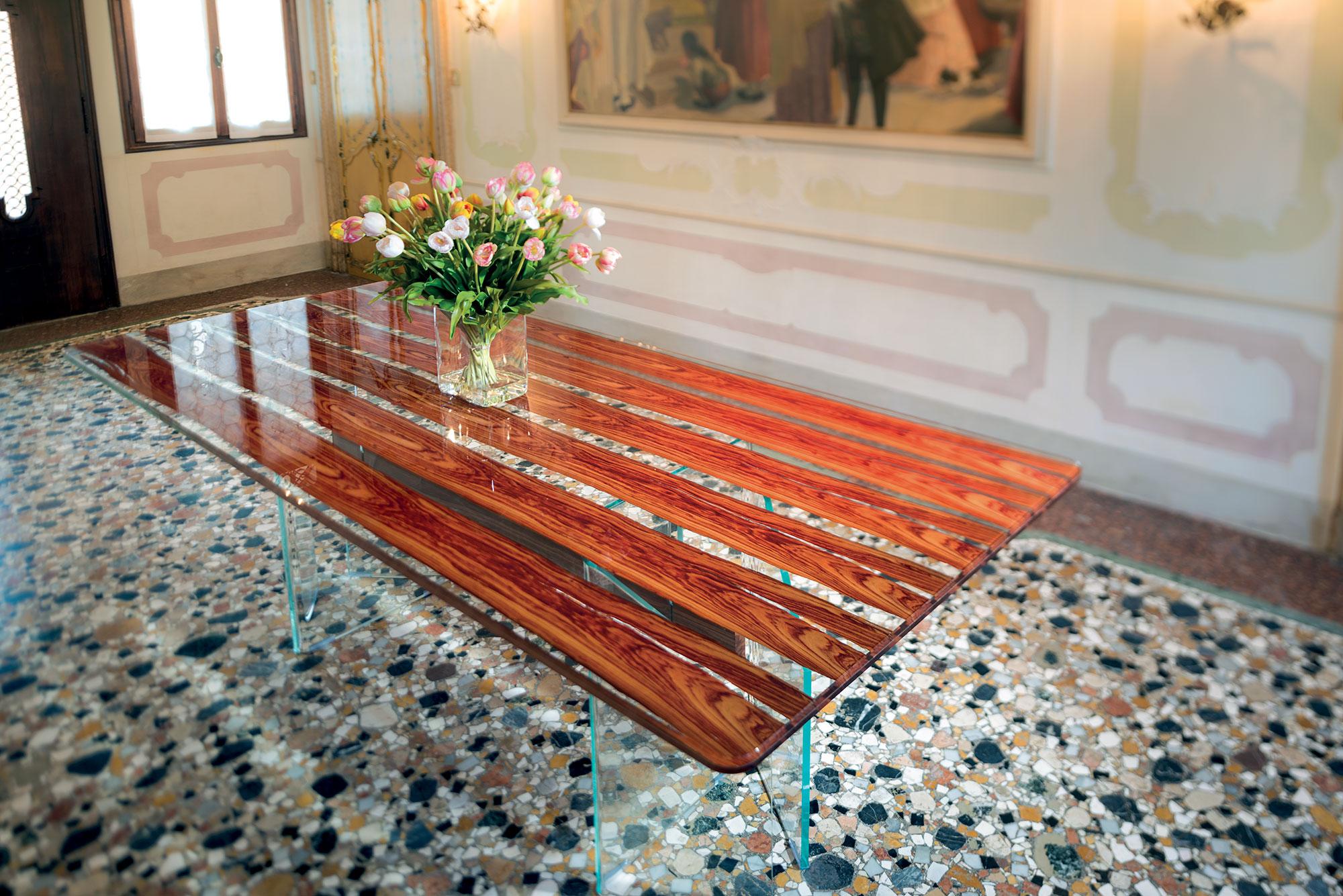 Table Parigi, in Glass and Bois De Rose, Italy In New Condition For Sale In Treviso, Treviso