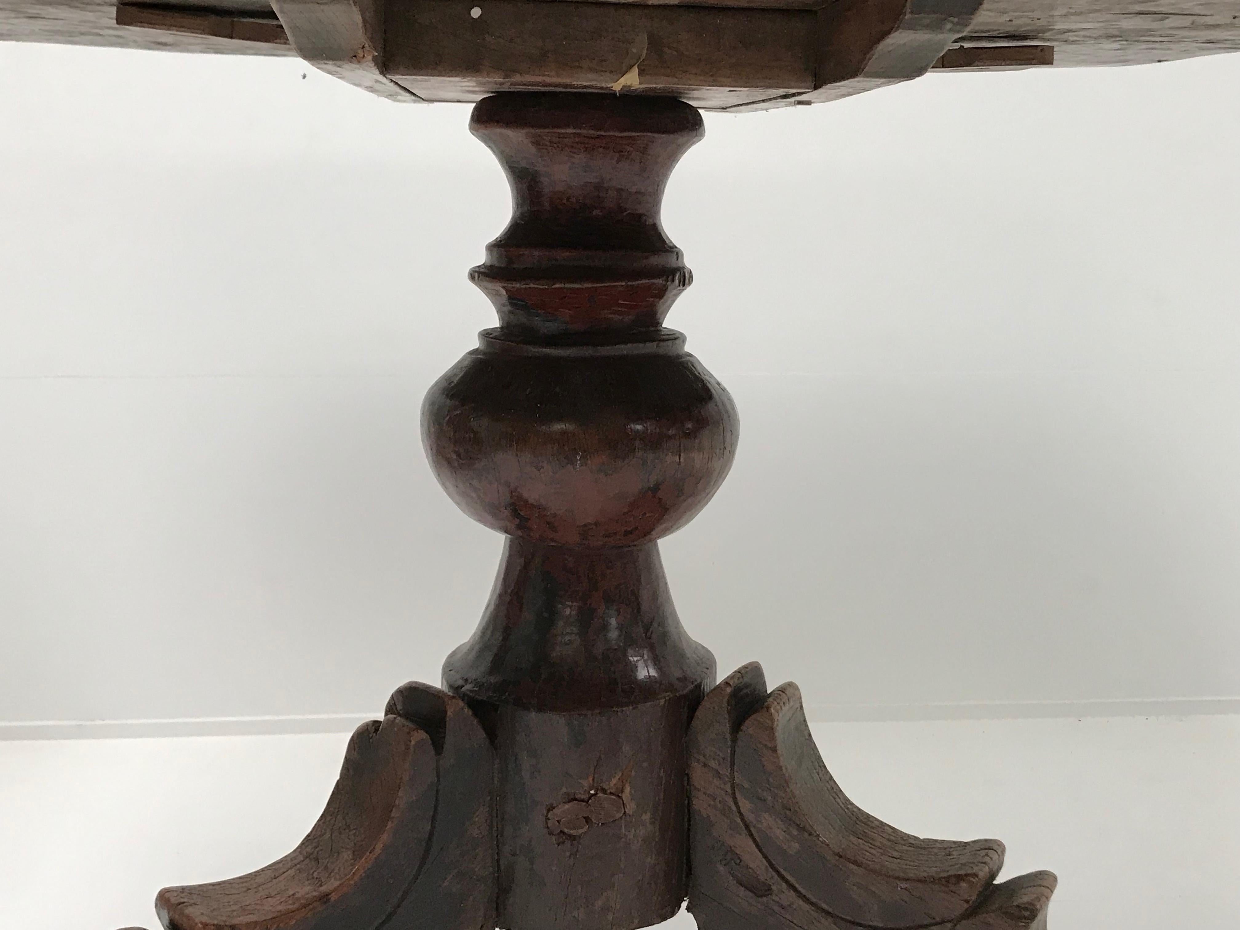 Polished Table Pedestal in Teak Wood For Sale