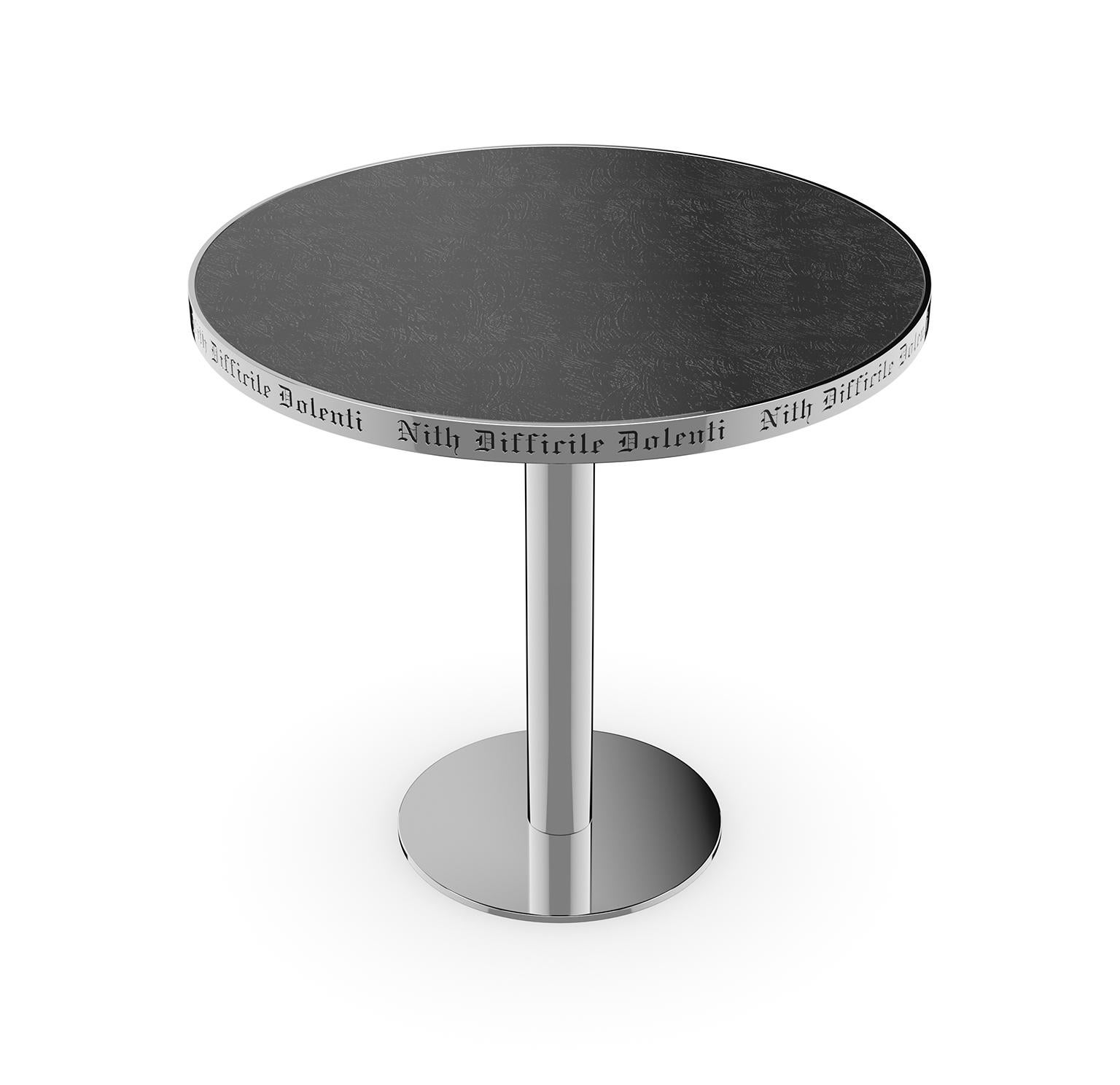 Modern Table Pedestal Polish Stainless Steel Custom Lettering Laser Engrave Top Vetrite For Sale