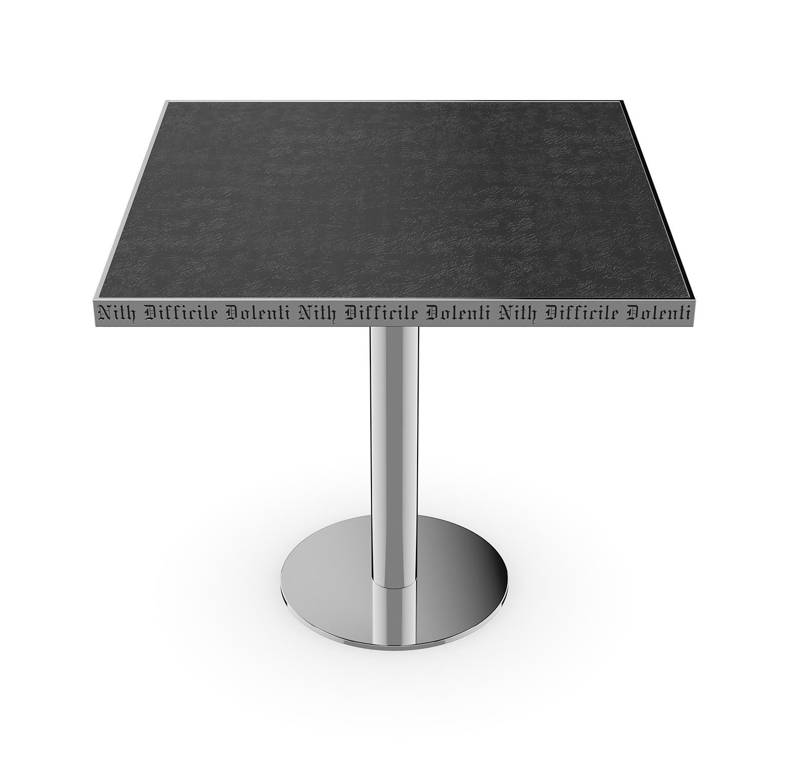 Modern Table Pedestal Polish Stainless Steel Custom Lettering Laser Engrave Top Vetrite For Sale