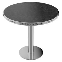 Table Pedestal Polish Stainless Steel Custom Lettering Laser Engrave Top Vetrite