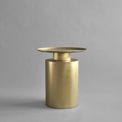 Table, Pedestal Table or End Table, Pillar Model, Plated Metal.