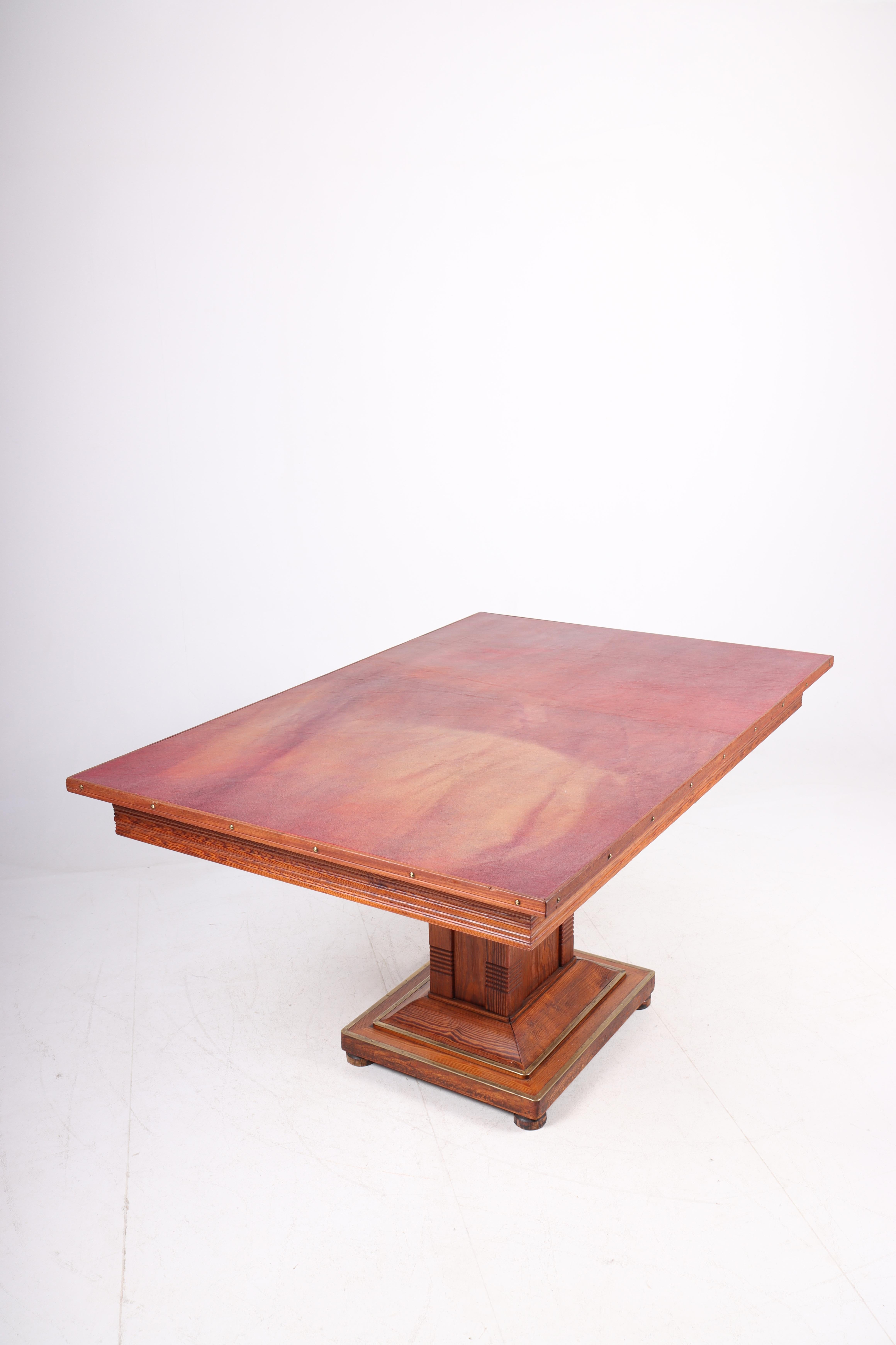 Table in Pine and Patinated Leather Designed by Martin Nyrop for Rud Rasmussen 1