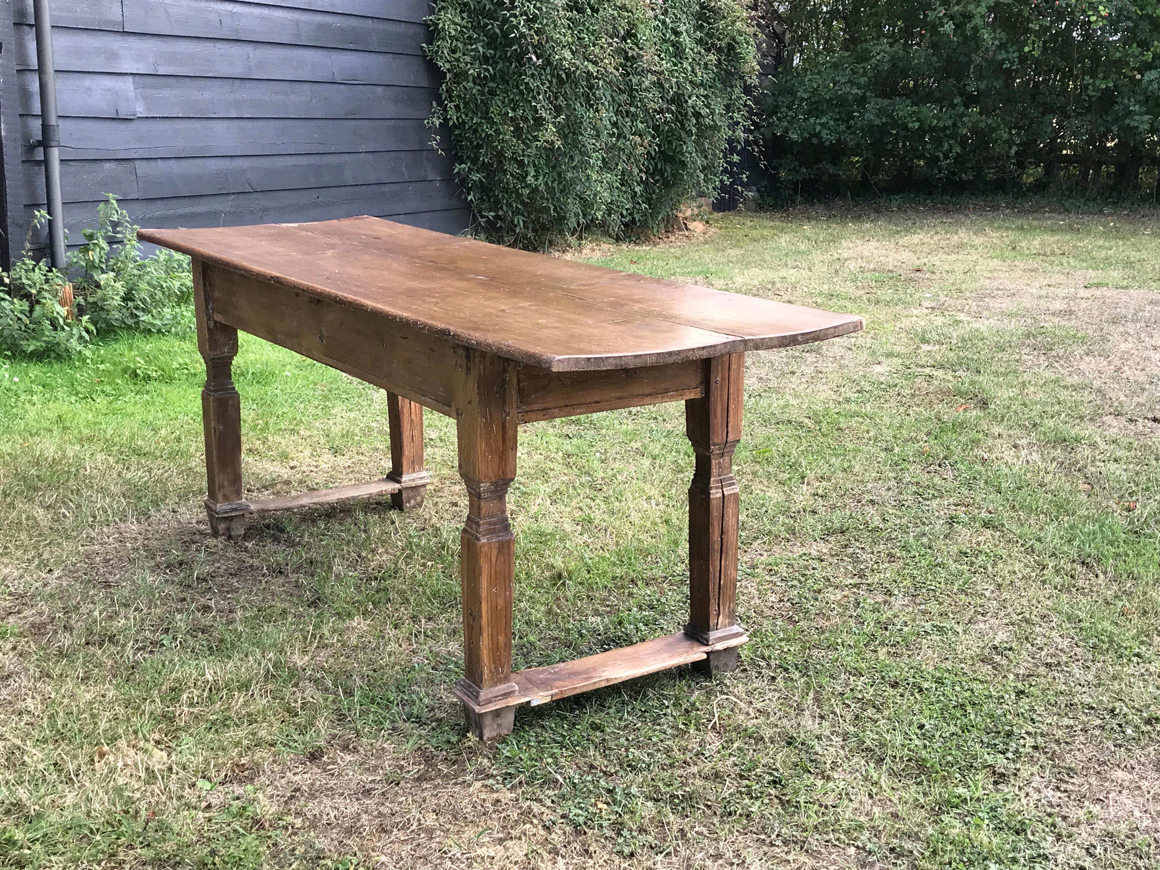 Folk Art Table Pine Dining Desk Classical Leg Vernacular Folk For Sale