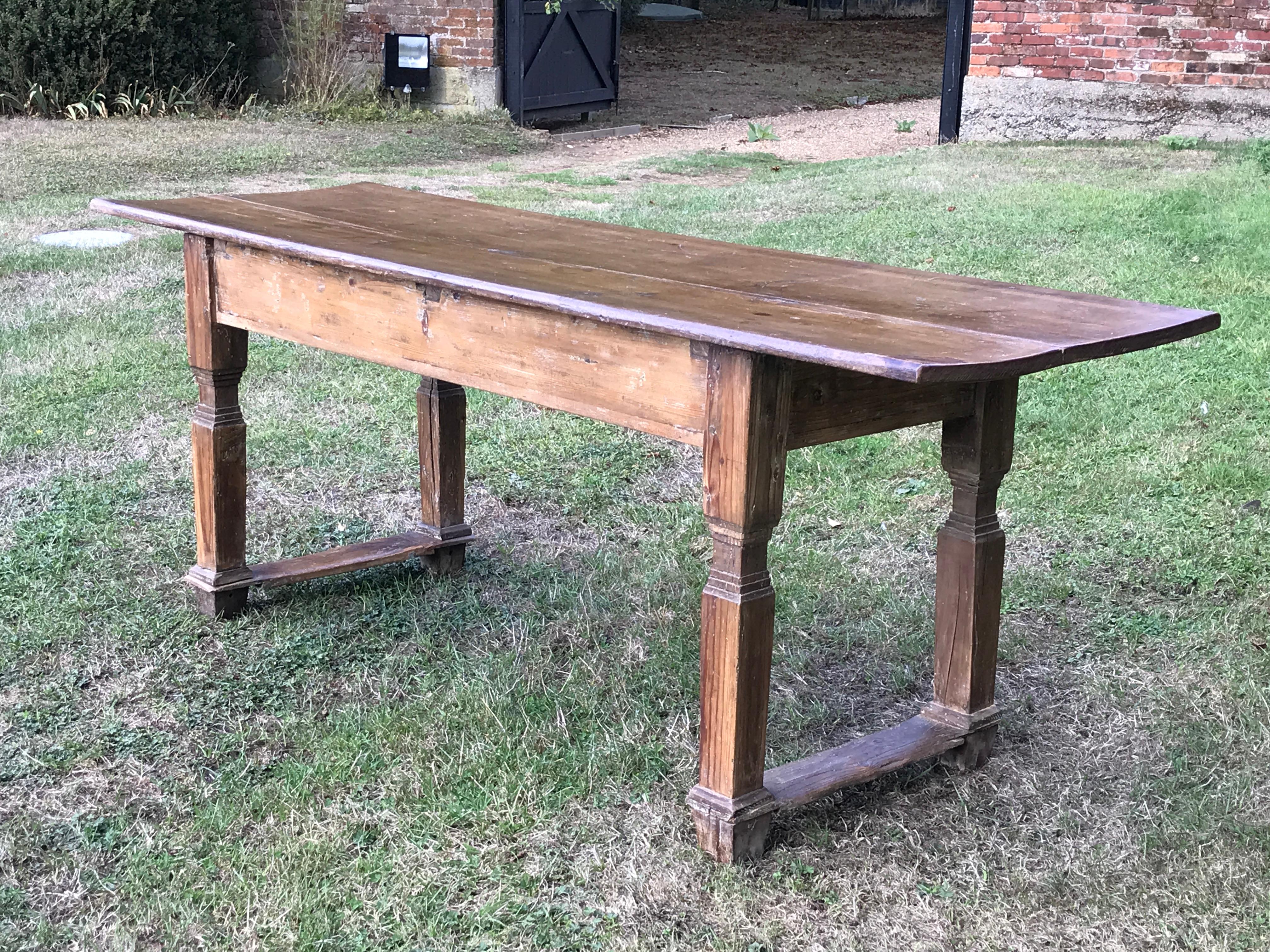 Table Pine Dining Desk Classical Leg Vernacular Folk For Sale 1