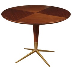 Table Poplar Mahogany Veneer Glass and Brass, England, 1950s-1960s