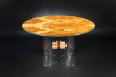 Table Portofino Round, in Glass and Olive-Tree Wood, Italy