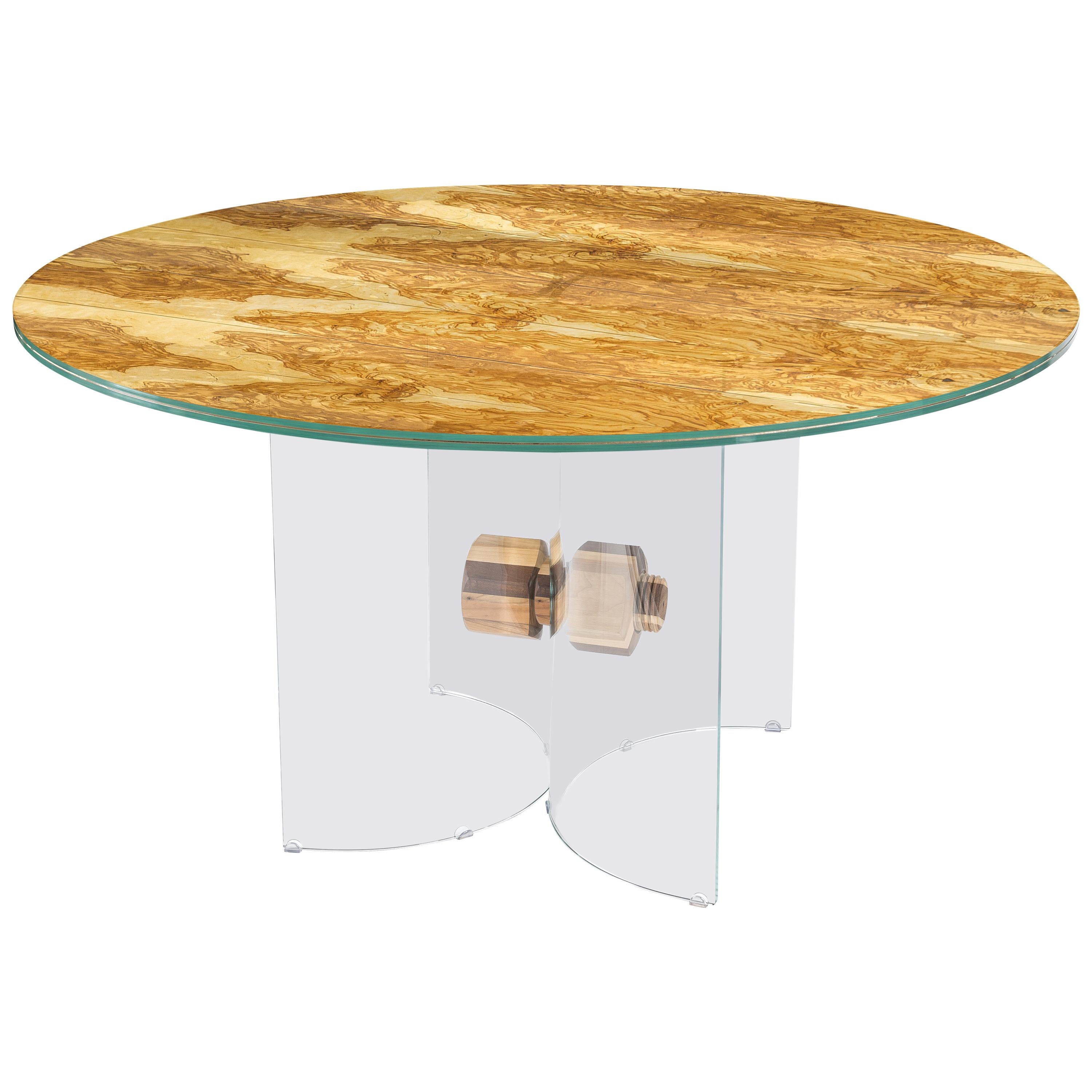 Table Portofino Round, in Glass and Olive-Tree Wood, Italy For Sale