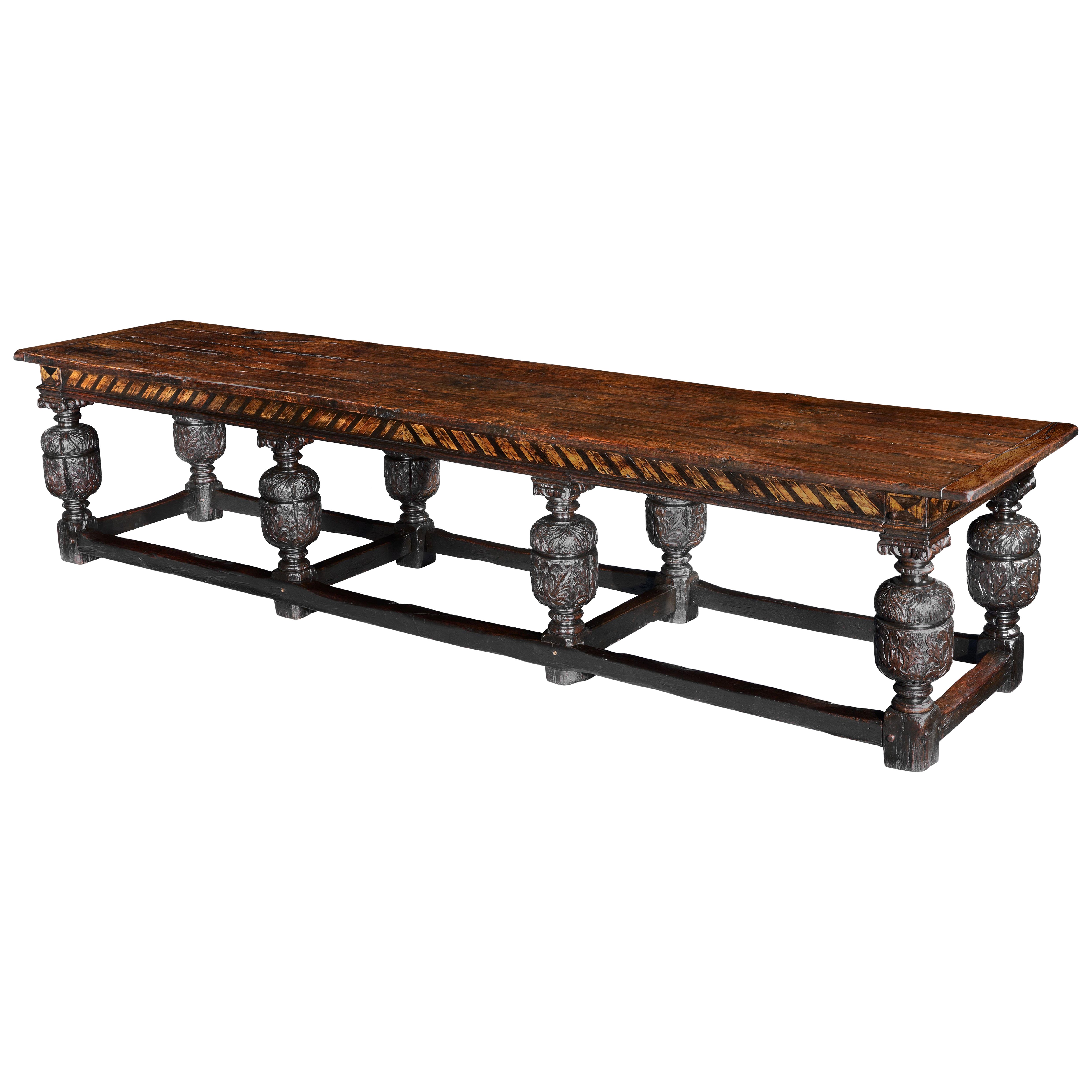 Mesa Refectorio Comedor Asientos18 Parquetería Antigua Caja de Olmo Roble 368cm 145" de largo