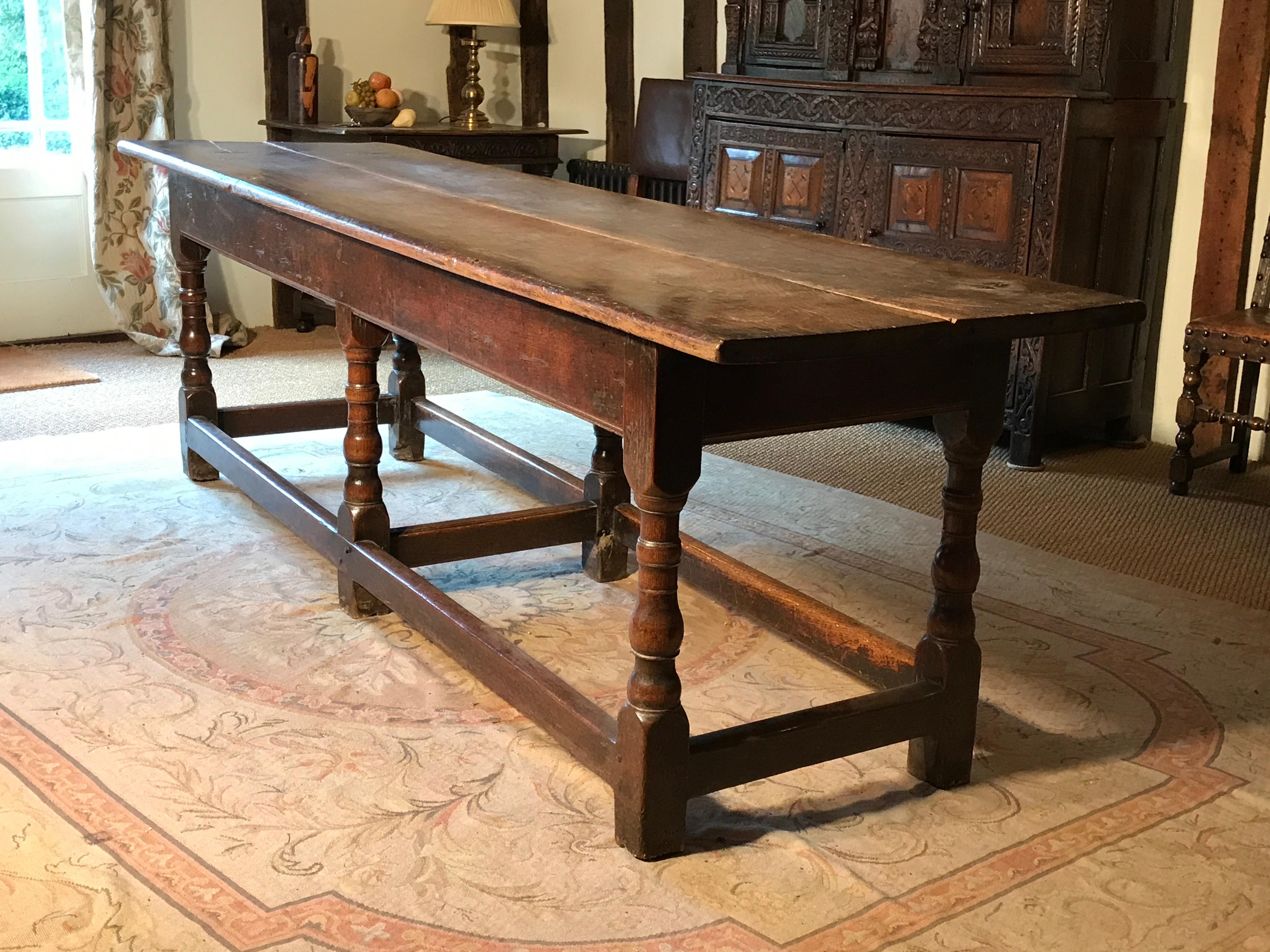 Mid-17th Century Table Refectory Reversible Top Patinated & Unpatinated Oak 6 Turned Legs For Sale