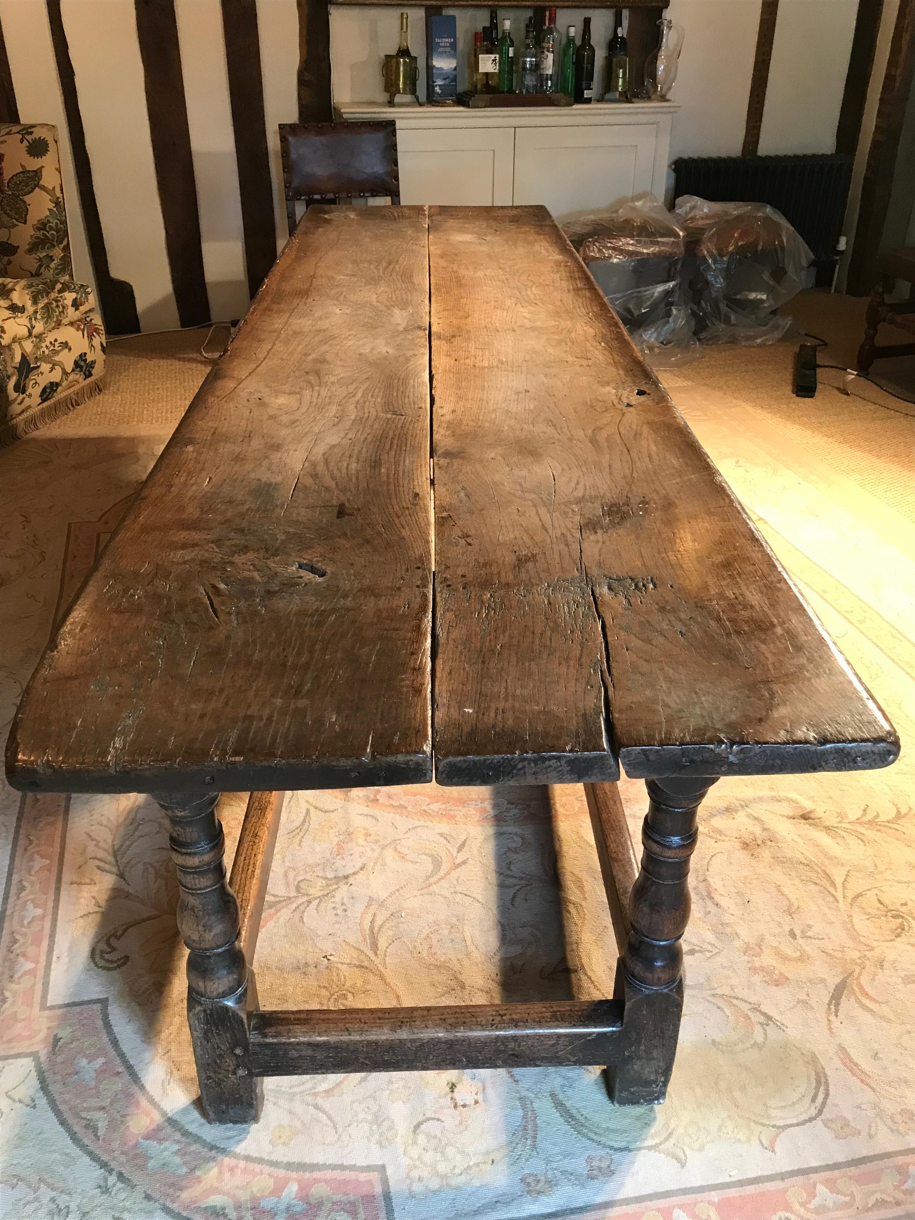 Table Refectory Reversible Top Patinated & Unpatinated Oak 6 Turned Legs For Sale 1