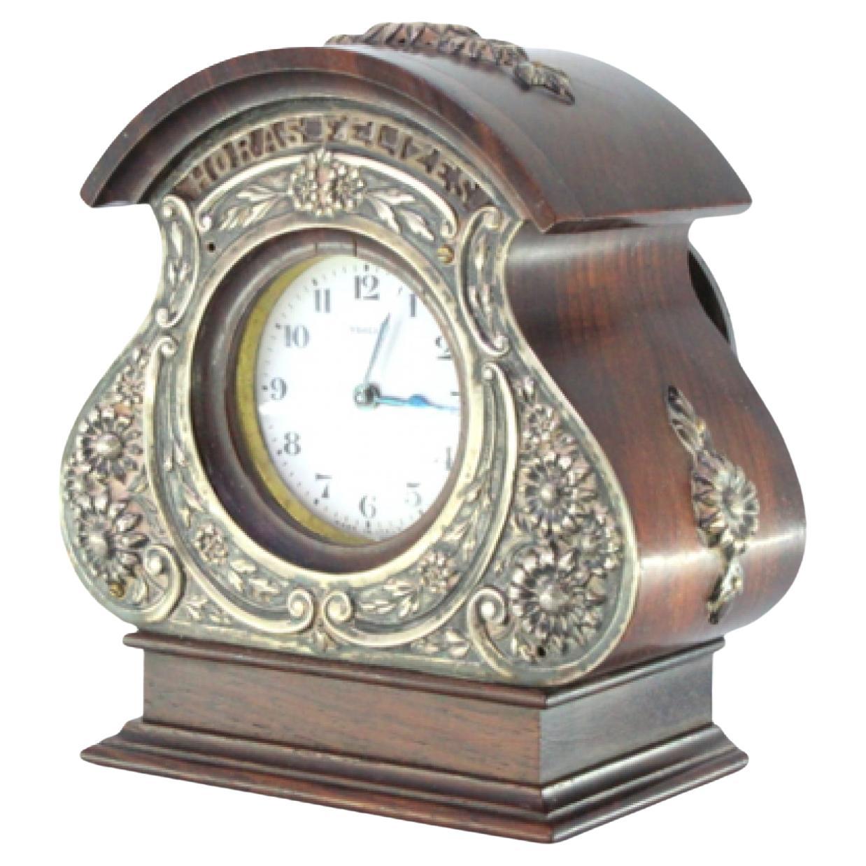 Table regulator clock in rosewood with silver applications