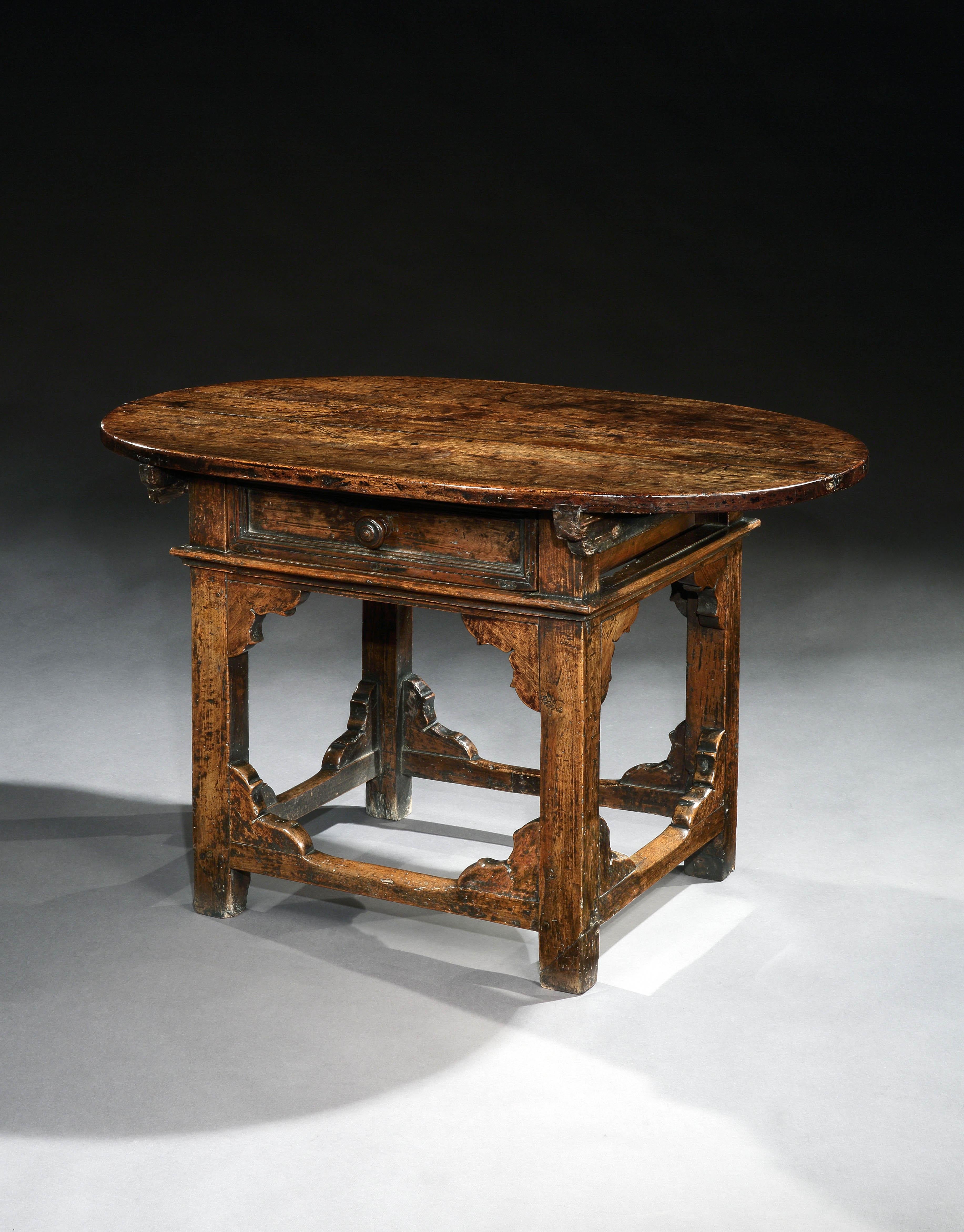 Exceptionally rare, large, museum quality, Tuscan, Baroque, walnut, rent or center table or tavolino with detachable top and single drawer 

- This beautiful, rent table is an uncommonly large size, made for a landlord, with sophisticated, Classic