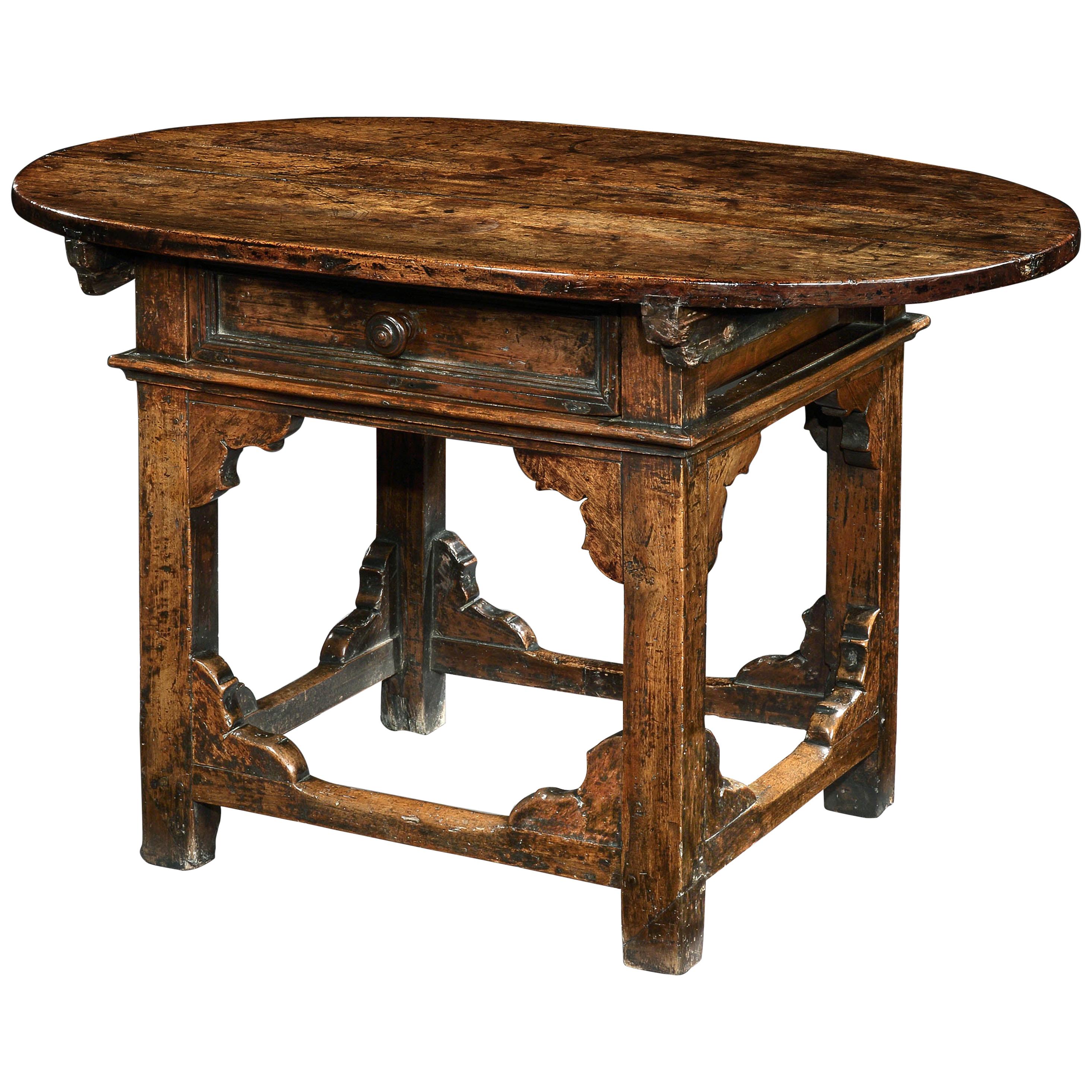 Table centrale de bureau ou de rangement Tavolino en noyer toscan baroque italien
