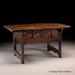 Table Rent Center Writing Desk Spanish Top 1 plank Chestnut Iron Handles L56"