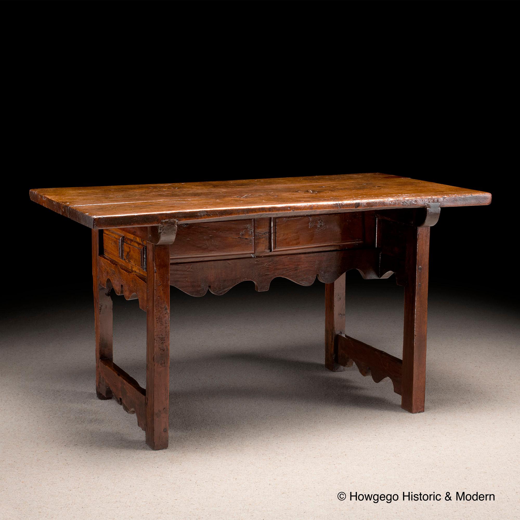 Baroque Table Rent Center Writing Desk Spanish Top 1 plank Chestnut Iron Handles L56