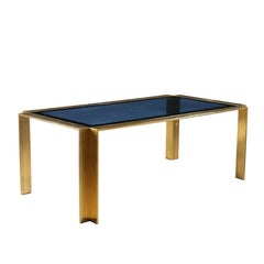 Table Romeo Rega Style Metal Blue Glass Vintage, Italy, 1970s