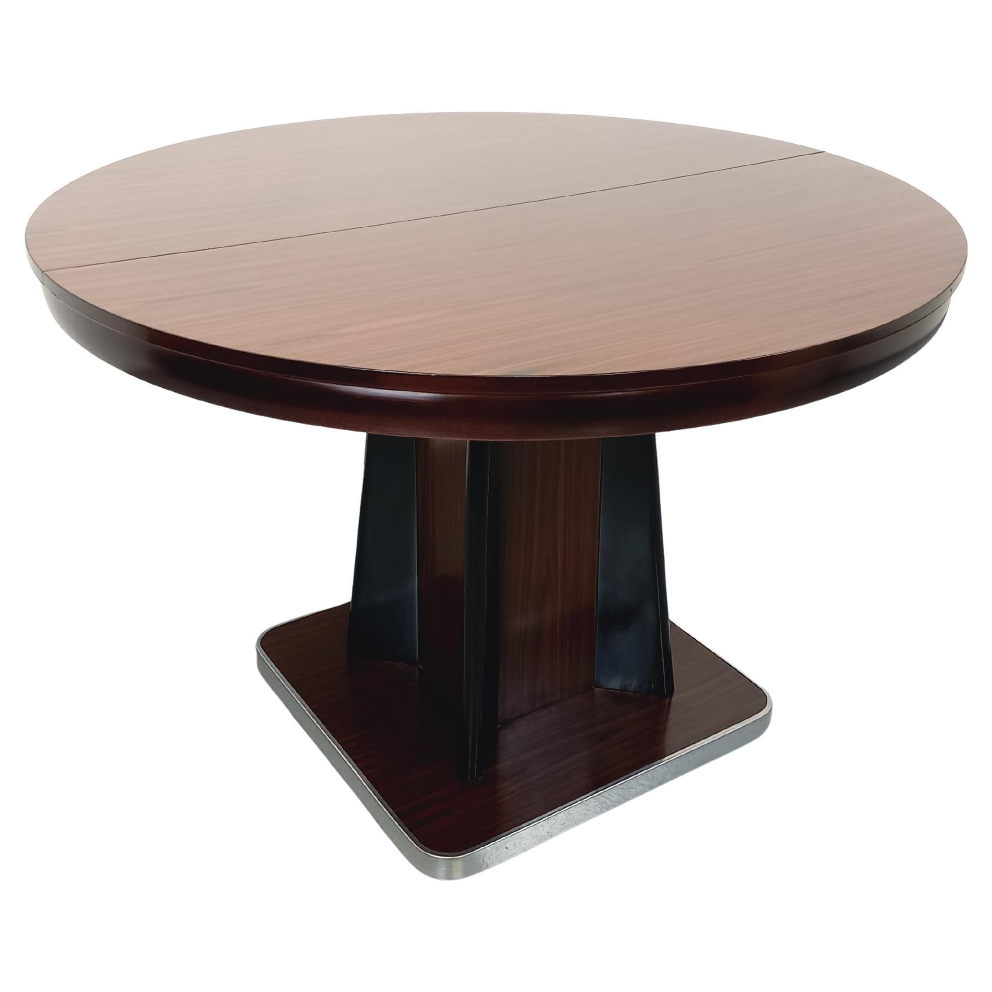 Table ronde de repas vintage en bois d’ébène et métal chromé style Space Age