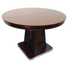 Table ronde de repas vintage en bois d’ébène et métal chromé style Space Age