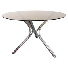 Table ronde de repas vintage en verre fumé et métal chromé style A Space des a