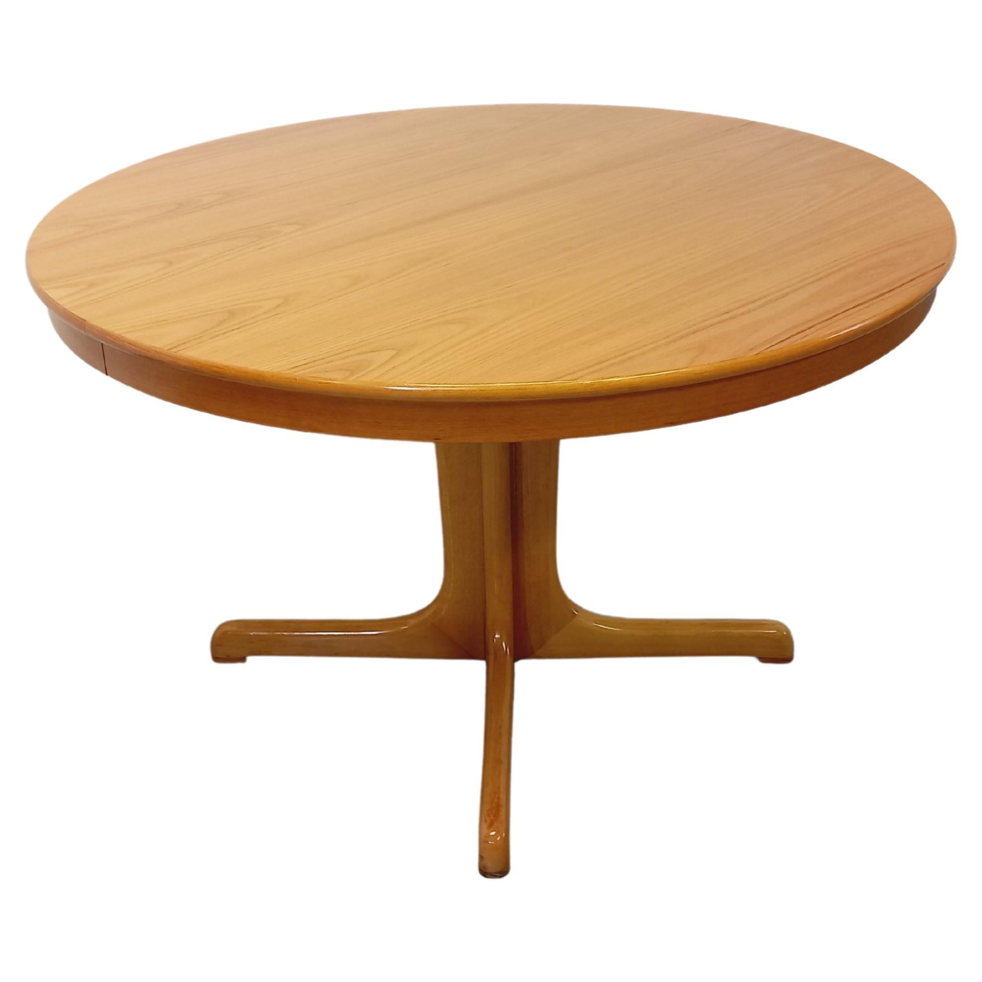 Table ronde vintage années 60 70 en orme blond avec rallonge intégrée