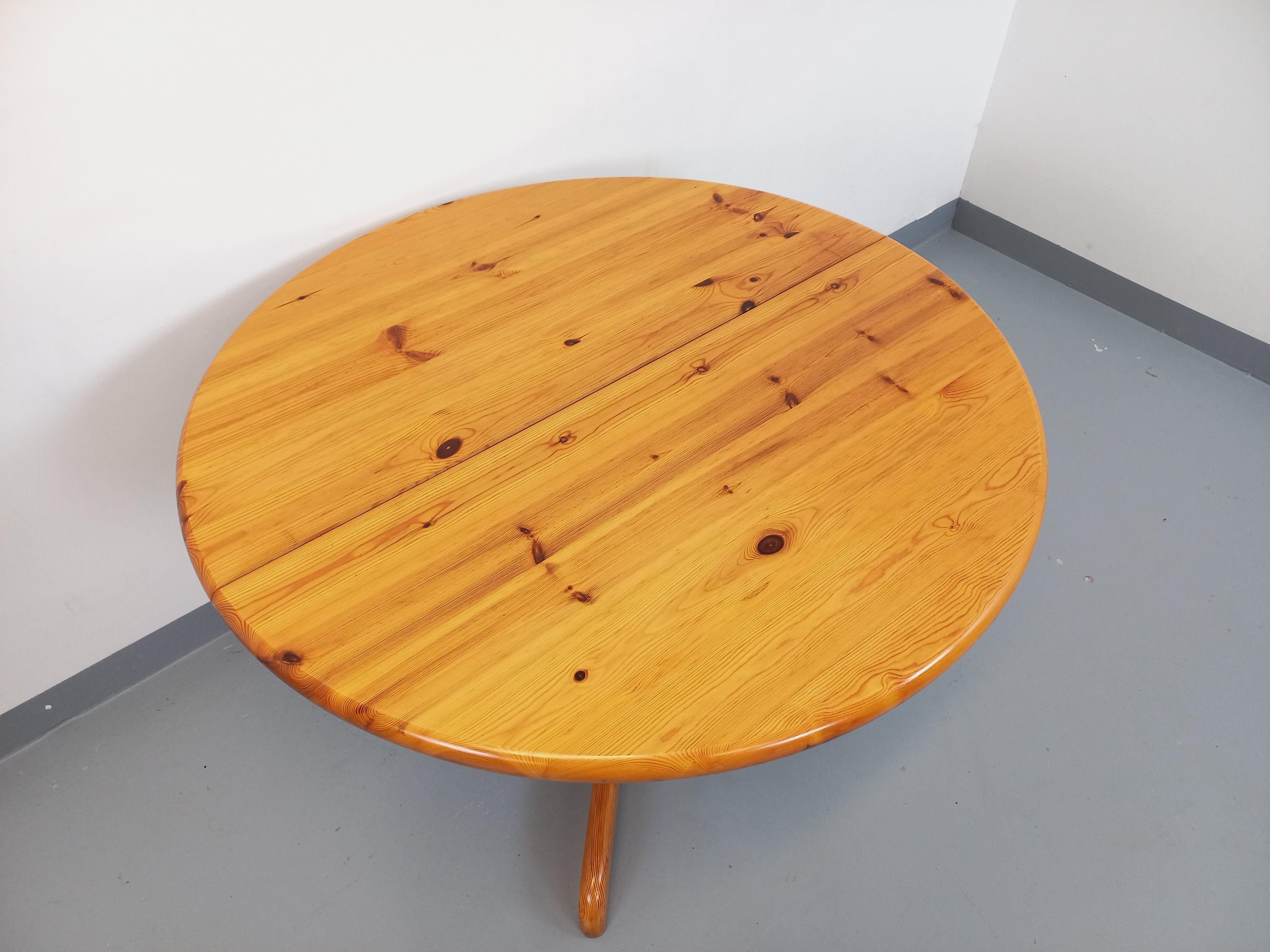 Fin du 20e siècle Table ronde vintage en pin des années 60 70 avec rallonges en vente