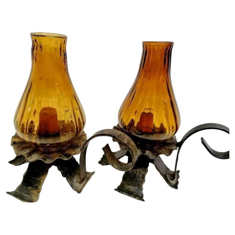 Rustic pair of candle holder cast iron/metal & glass for table or desk
Please refer to the pictures for details, sizes and condition as it makes part of the description

Color: Gold & black
Dimensions: 19 W x 20 H cm
Condition: Used - An item