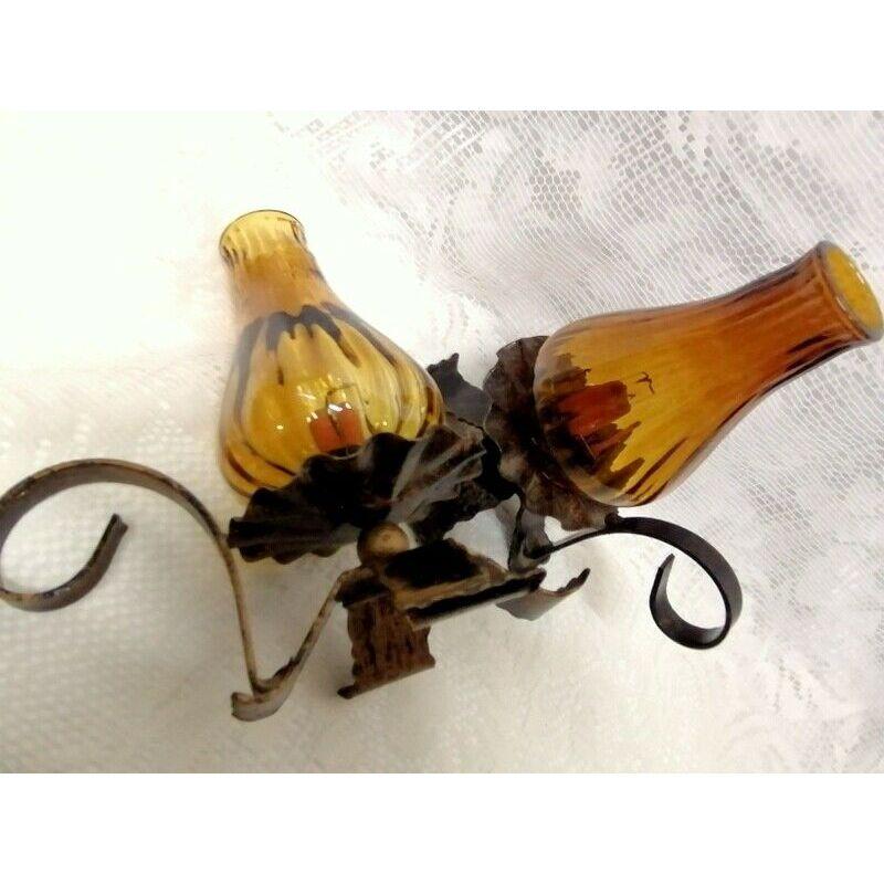 Table Rustic Pair of Candle Holder Cast Iron/Metal & Glass In Good Condition For Sale In SITTINGBOURNE, Kent