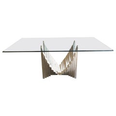 Table Sculpture, Travertine, Top in Glass, circa 1970, Italy