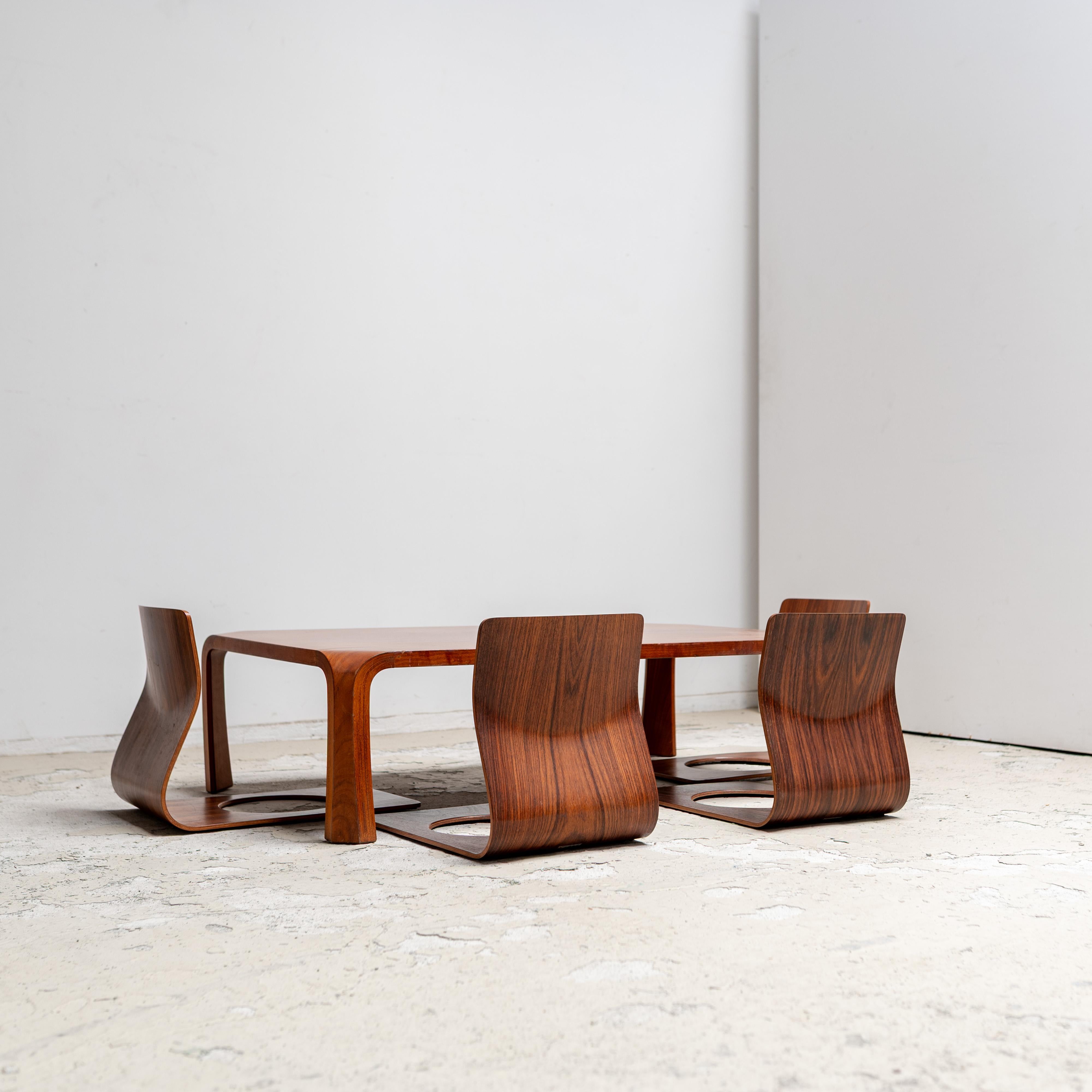 Japanese Table Set With Four Chairs for Tendo Mokko, 1960s For Sale
