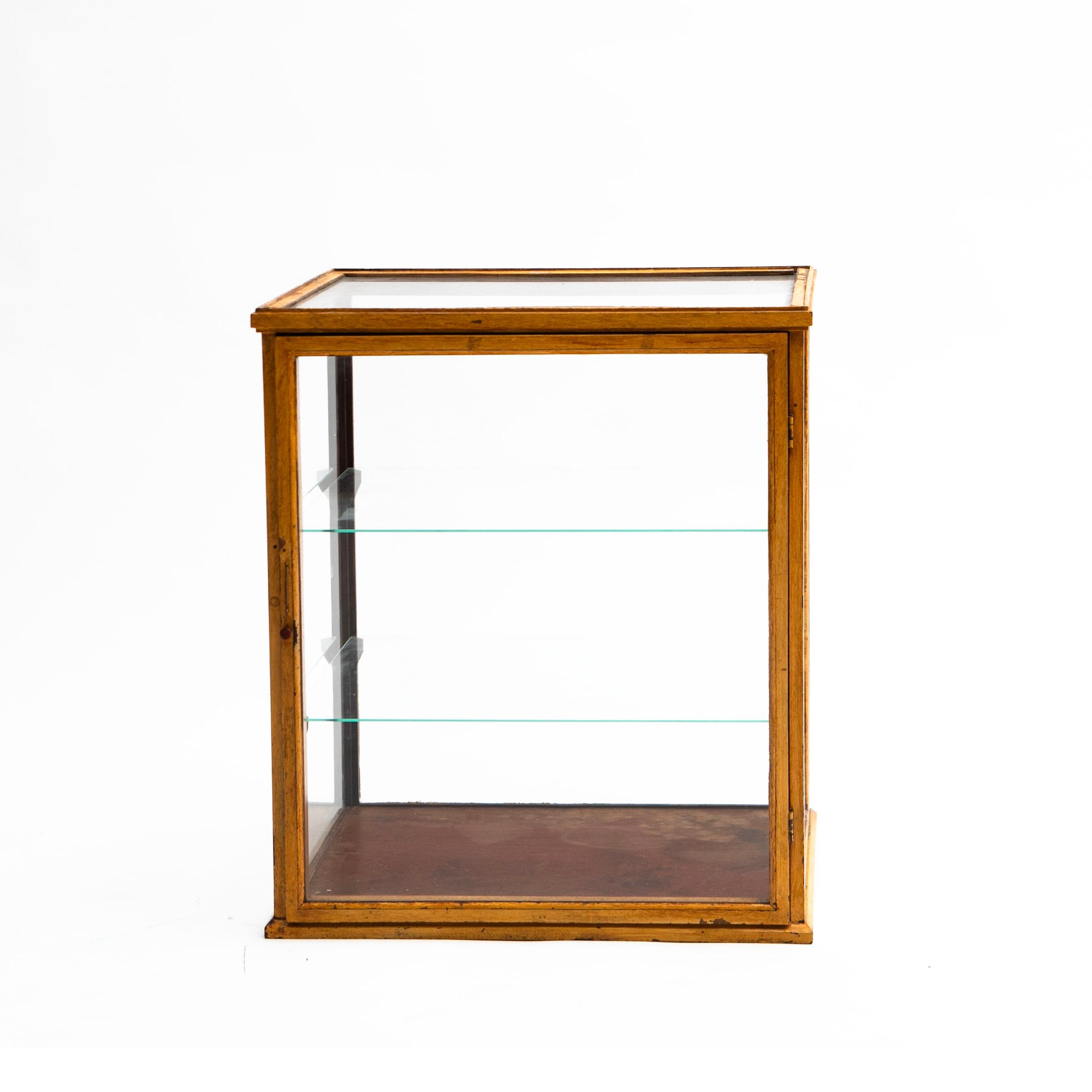 Danish Table Showcase / Display Cabinet - In Pine. Original Yellow Paint For Sale