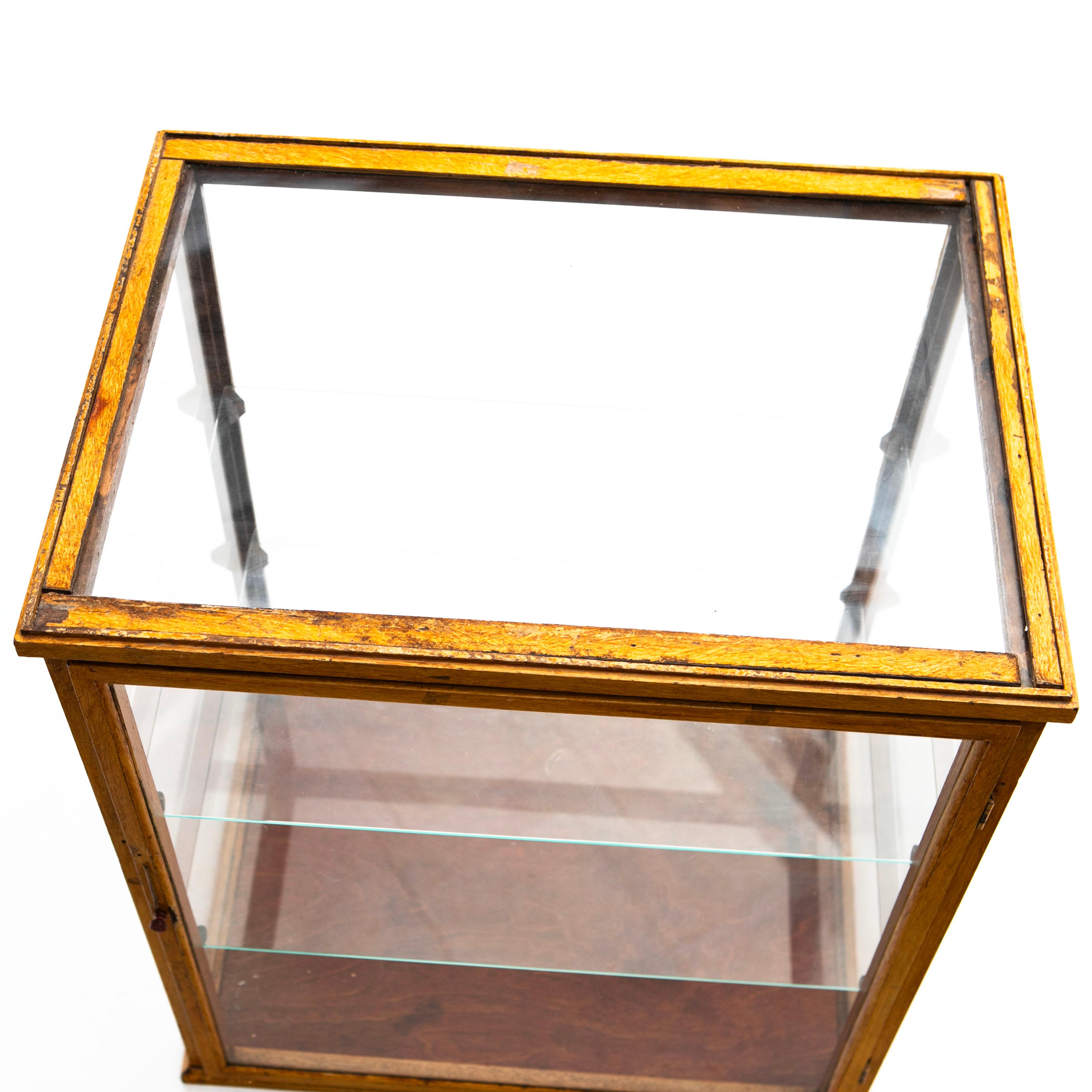 Table Showcase / Display Cabinet - In Pine. Original Yellow Paint For Sale 1