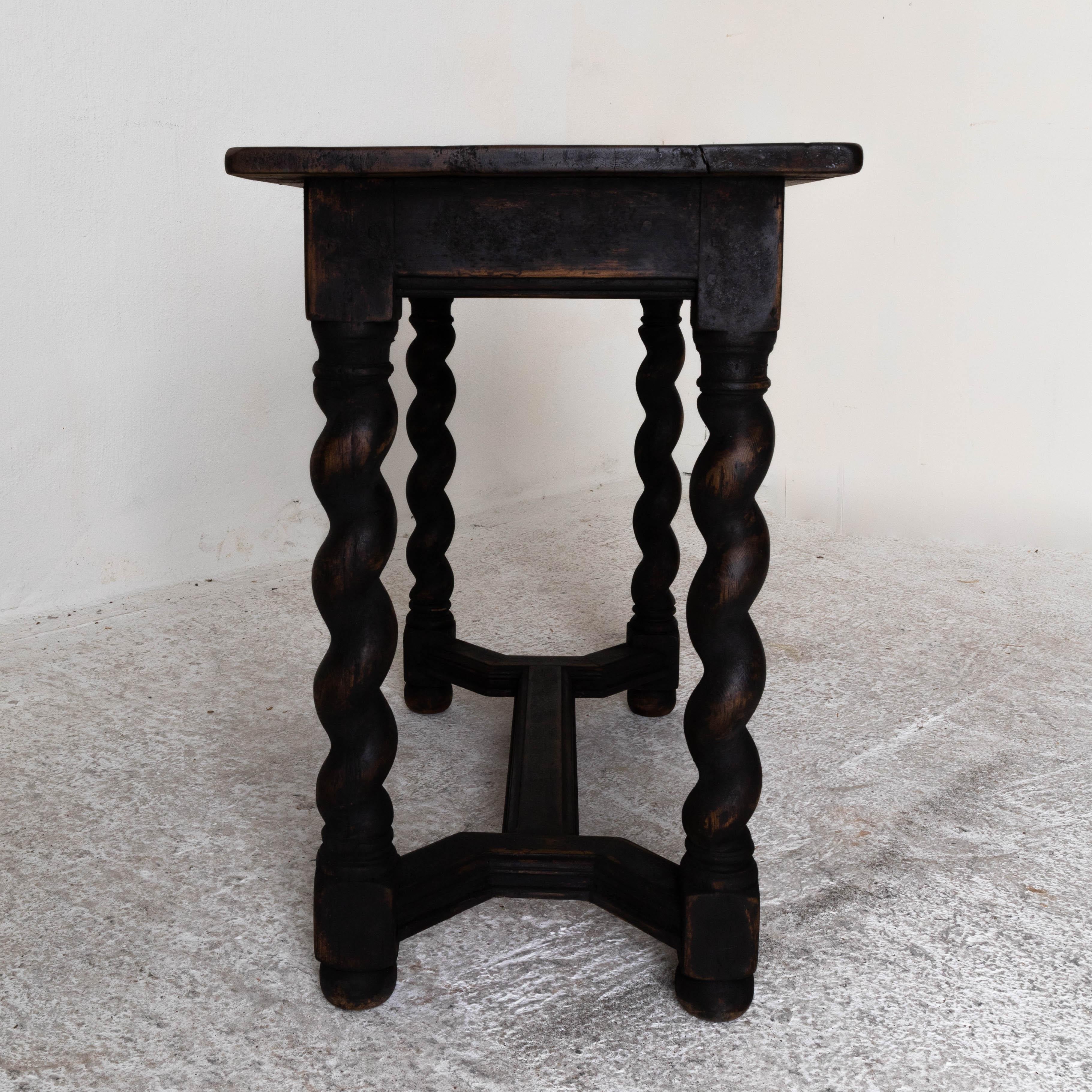 Table Side Swedish Baroque Black 18th Cenutry Spiral Legs, Sweden In Good Condition In New York, NY