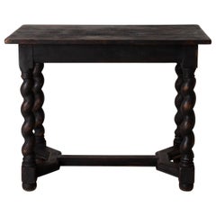 Antique Table Side Swedish Baroque Black 18th Cenutry Spiral Legs, Sweden