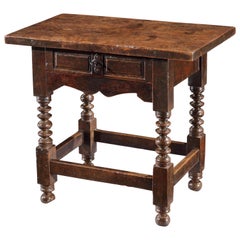 Table, Sidetable, Walnut, Spanish, Baroque, Ironwork, 1 1/2 Inch Thick Top