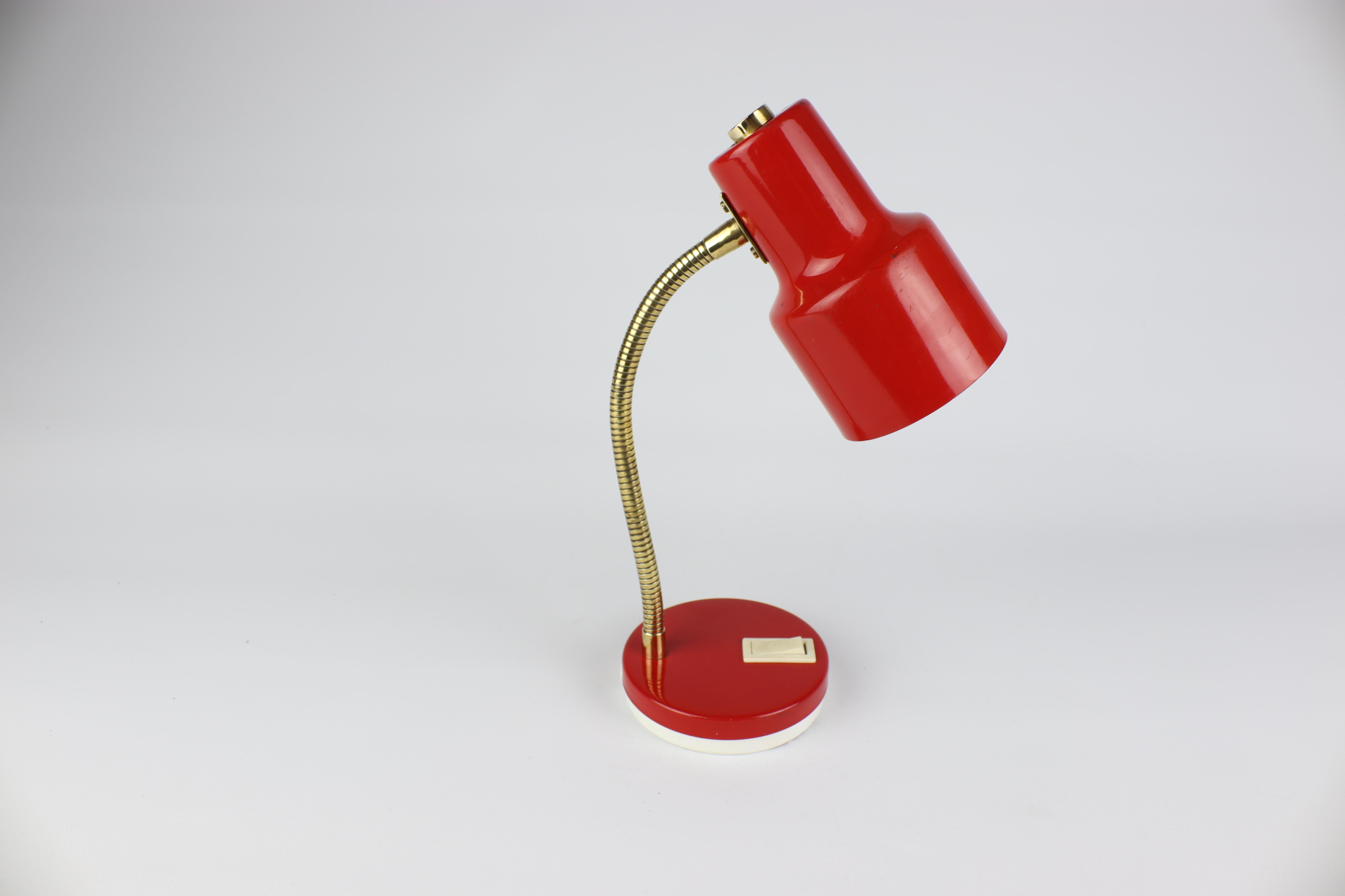 Table Small Red Retro Lamp In Good Condition In Brno, CZ