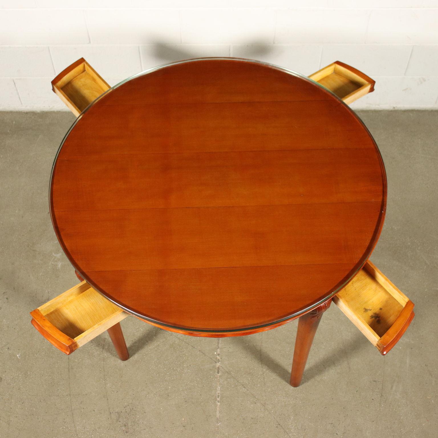 Mid-Century Modern Table Solid Beech Mahogany Veneer Glass Italy 1950s For Sale