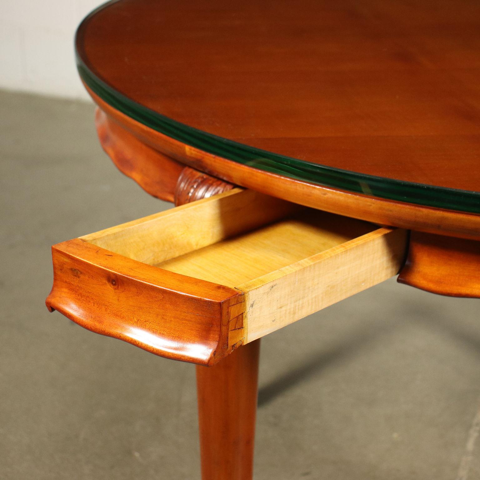 Mid-20th Century Table Solid Beech Mahogany Veneer Glass Italy 1950s For Sale