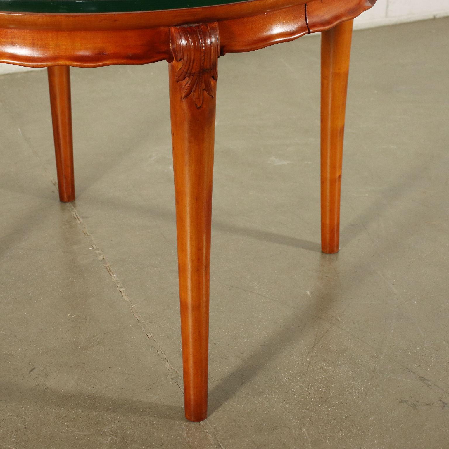 Table Solid Beech Mahogany Veneer Glass Italy 1950s For Sale 1